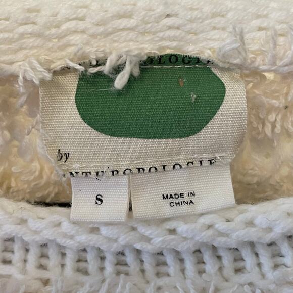 Anthropologie S knit sweater stripe neutral fuzzy knit off-white boho chic cozy - Picture 4 of 7